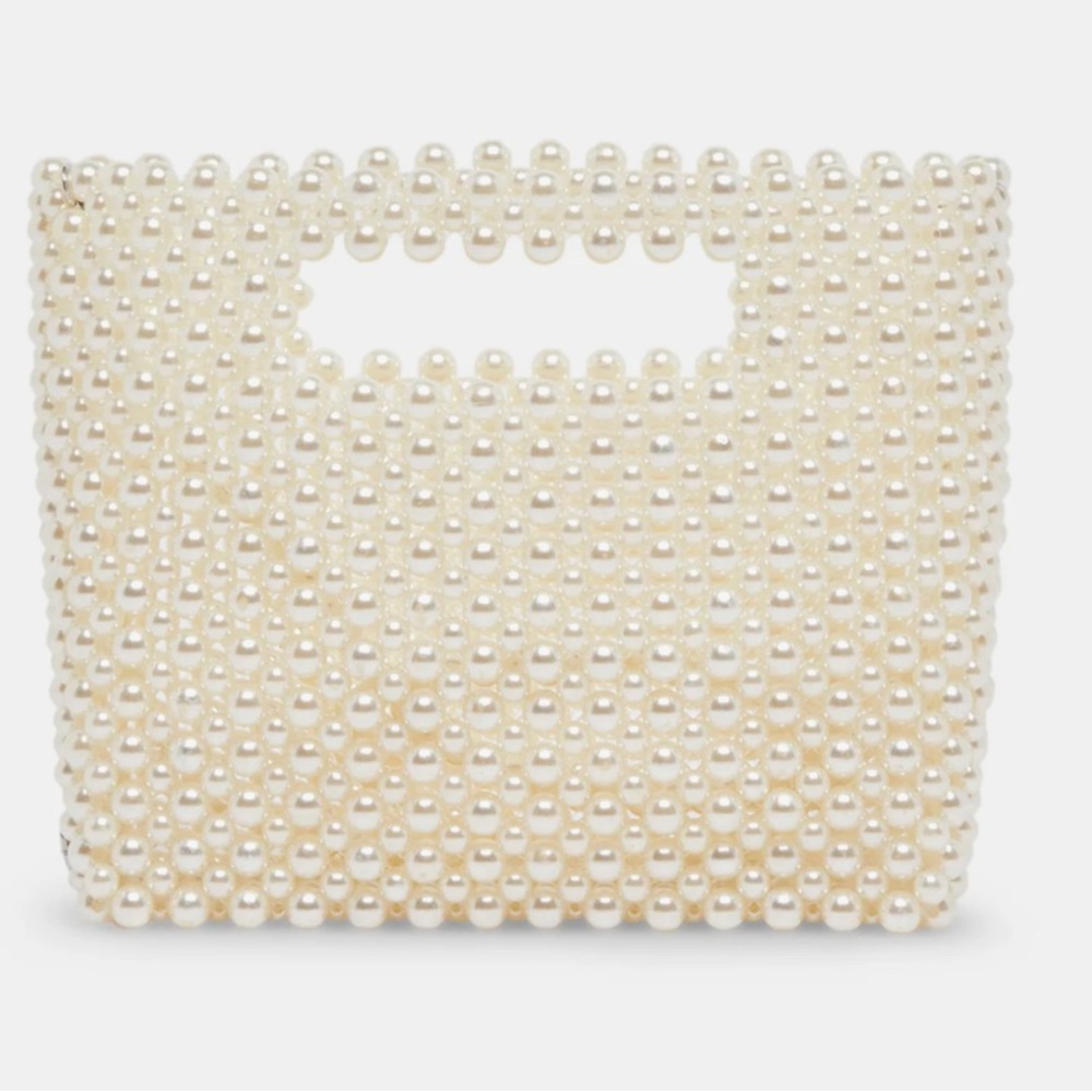 Elegant Cream Pearl-Embellished Women's Bag